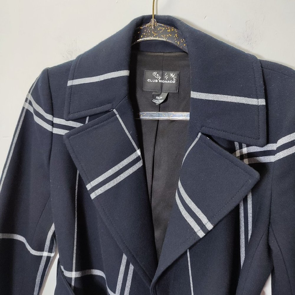 Club Monaco plaid coat dark blue white lines - Picture 4 of 13